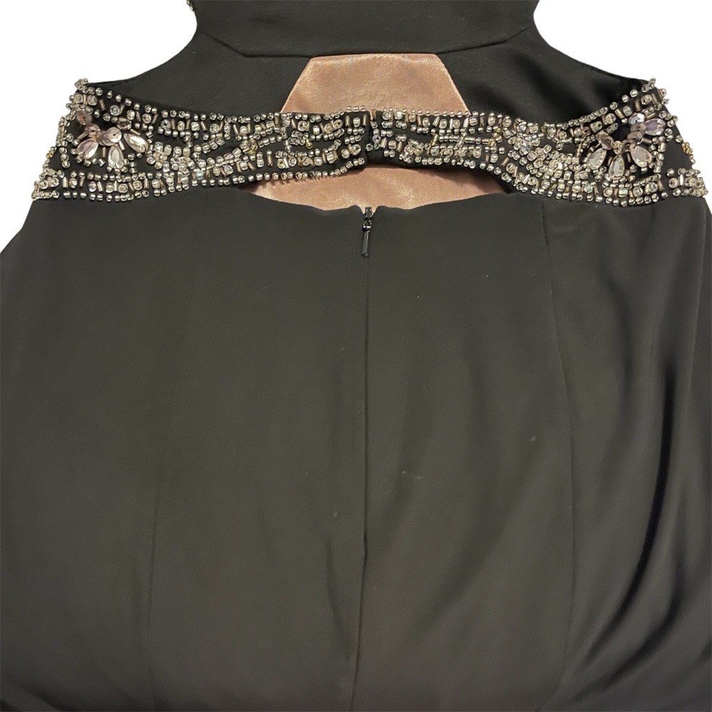 XSCAPE Long Black Beaded Sequin Open Back Sexy Formal Gown with Front Slit Sz 2 - Picture 14 of 14